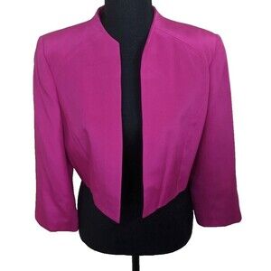 Flores & Flores Jacket Cropped 100% Silk Lined Open Front Office Casual Size 6